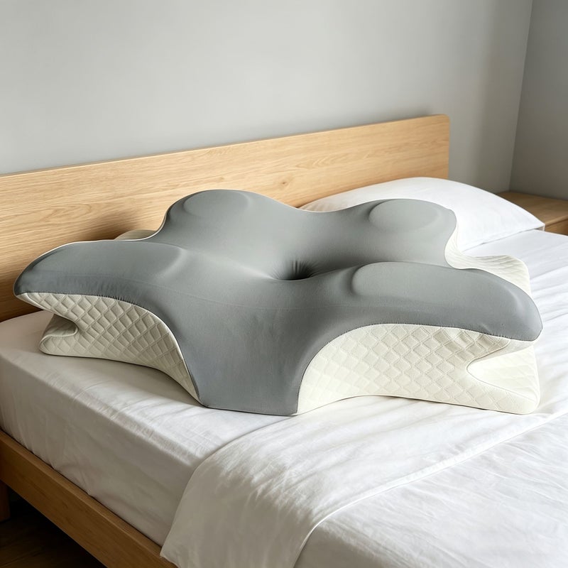 Grey Slow Rebound Butterfly Pillow Ergonomic Cervical Support Breathable Removable Washable - Image 1