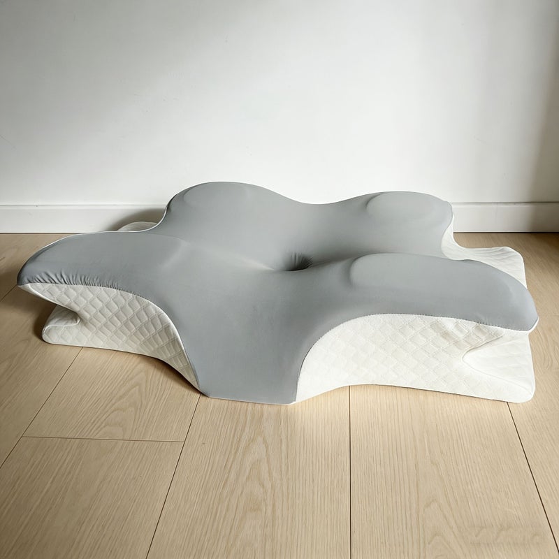 Grey Slow Rebound Butterfly Pillow Ergonomic Cervical Support Breathable Removable Washable - Image 2