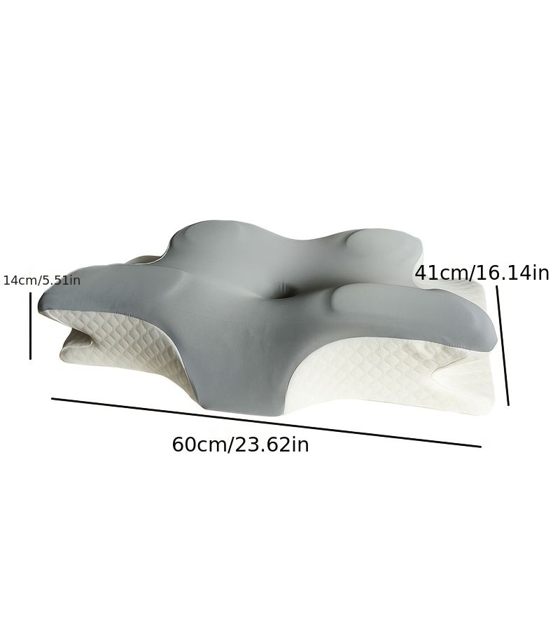 Grey Slow Rebound Butterfly Pillow Ergonomic Cervical Support Breathable Removable Washable - Image 3