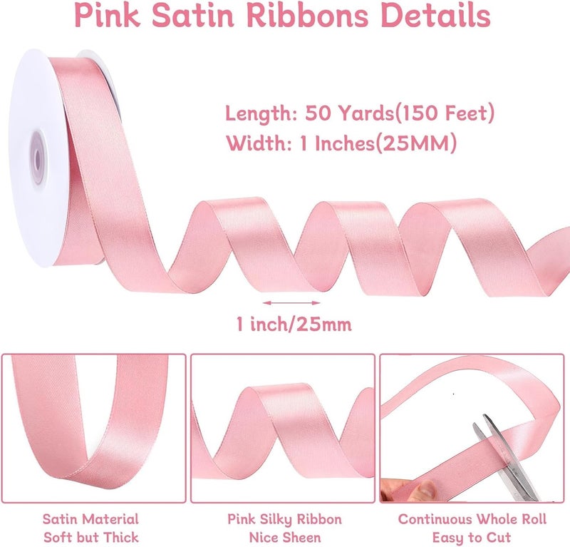 woric Pink Ribbon 1 Inch 50 Yards Pink Bows Satin Ribbon Easter Ribbon for Leis Hair Garland Crafts Garden Decor Baby Shower Easter Basket Decorations Gift Wrapping Wedding Decorations - Image 2