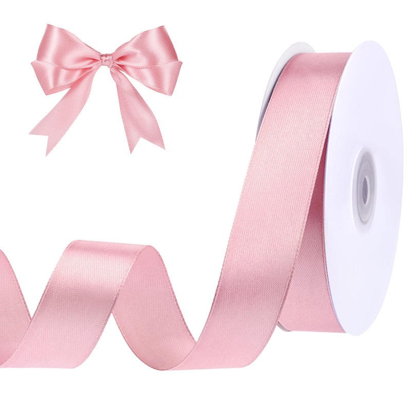 woric Pink Ribbon 1 Inch 50 Yards Pink Bows Satin Ribbon Easter Ribbon for Leis Hair Garland Crafts Garden Decor Baby Shower Easter Basket Decorations Gift Wrapping Wedding Decorations - Image 1