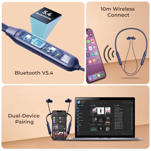 pTron Tangent Rush w/ 50Hrs Playtime, Pristine Sound, Dual-Device Pairing, Bluetooth 5.4 Wireless in-Ear Earphones with Mic, Voice Assistant, Type-C Fast Charging & IPX5 Water Resistant (Ink Blue) - Image 5