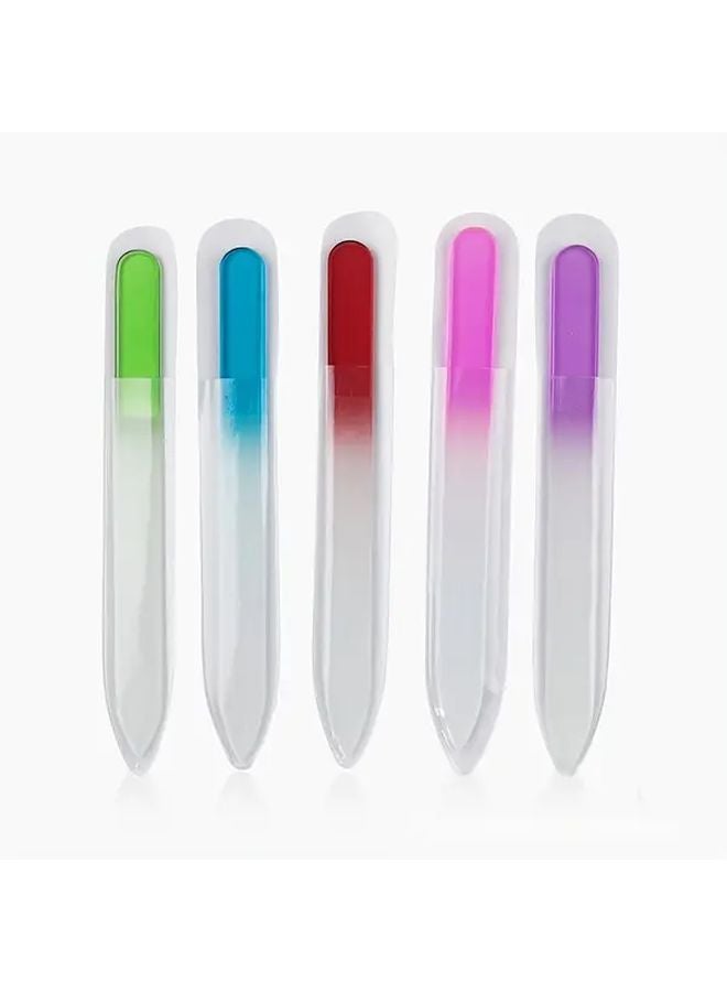 5Pcs Professional Glass Nail File Set Rainbow Gradient Colors Waterproof Nail Polisher - Image 1