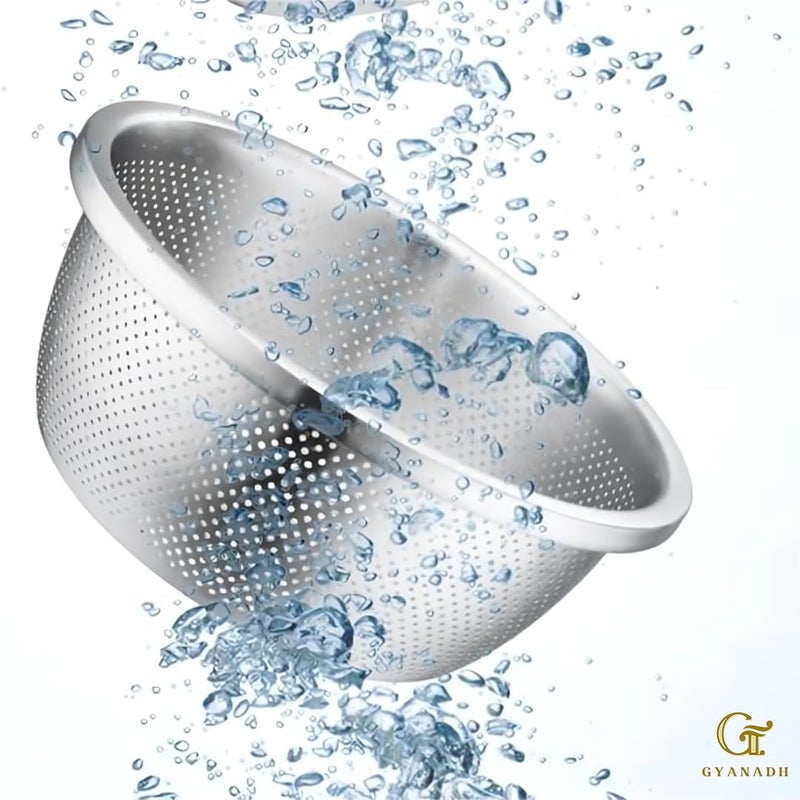 Gyanadh Stainless Steel Strainer with Mixing Bowls MultiPurpose Colander for Washing Fruits Vegetables and Beans Ideal for Draining Pasta and Food Preparation - Image 5