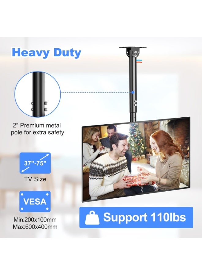 Ceiling TV Mount for 37-75 Inch TVs – Adjustable Height, Swivel & Tilt, Supports up to 50kg - Image 5