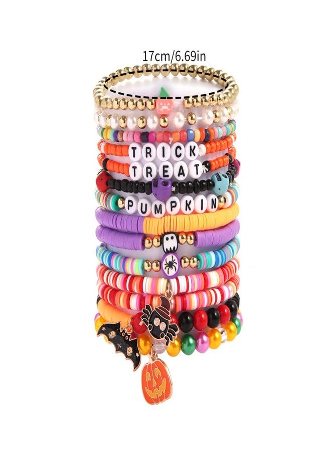 UCLEVER 14pcs Halloween Bracelets Set Colorful Festive Adjustable Clay Bead Bracelets Bulk Women's Clay Surfer Heishi Bracelet for Women Party Supplies (Trick) - Image 2