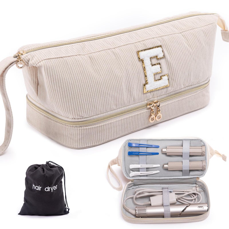 ELCUPA Initial Personalized Hair Dryer CaseDoubleLayer Hair Tools Travel Carrying Case for Shark FlexStyleSmoothStyle with Hair Dryer Bag Hair Air Wrap Dryer Case Flat Curling Iron Travel Organizer - Image 2