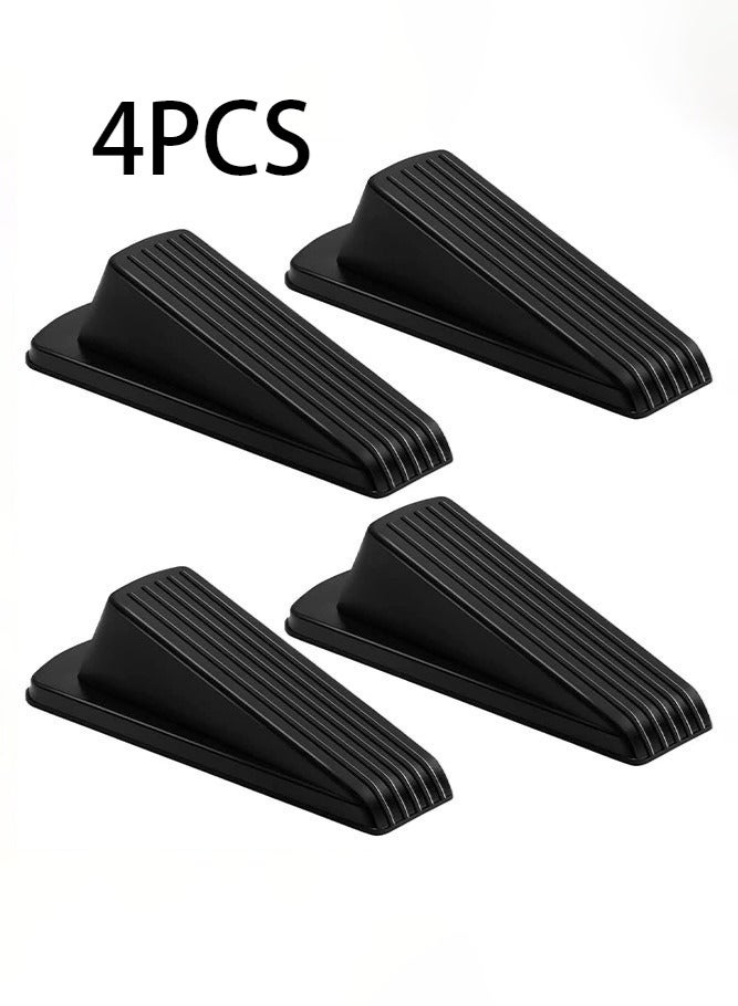 مصدات باب من ، 4 قطع، مصدات باب مطاطية كبيرة بتصميم متعدد الاسطح، مصدات باب سفلية تمنع الانغلاق، مصد باب قوي قابل للتكديس (اسود) - Image 1