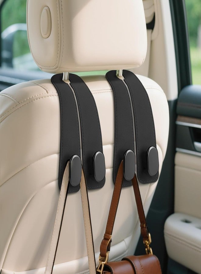 LARYNX Car Headrest Hanger Hooks, 2-in-1 Premium Leather with Metal Hooks, for Purses, Handbags, Grocery Bags and Phone, (2 Pcs) - Image 1