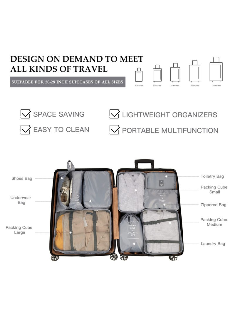 KASTWAVE - Packing Cubes for Travel, 8 Pcs Travel Cubes for Suitcase Lightweight Travel Essential Bag with Large Toiletries Bag for Clothes Shoes Cosmetics Toiletries (Grey) - Image 1