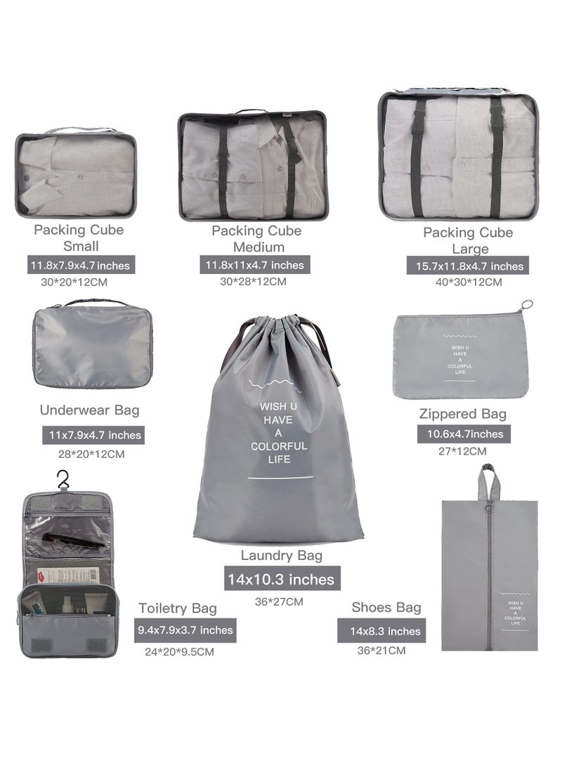 KASTWAVE - Packing Cubes for Travel, 8 Pcs Travel Cubes for Suitcase Lightweight Travel Essential Bag with Large Toiletries Bag for Clothes Shoes Cosmetics Toiletries (Grey) - Image 1