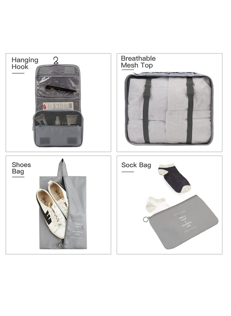 KASTWAVE - Packing Cubes for Travel, 8 Pcs Travel Cubes for Suitcase Lightweight Travel Essential Bag with Large Toiletries Bag for Clothes Shoes Cosmetics Toiletries (Grey) - Image 1