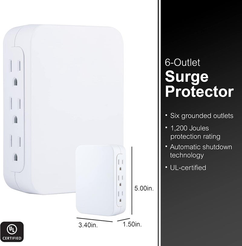 GE Surge Protector 6 Outlet Size Ea Surge Protector 6 Outlet 1500 Joules Side Access - Image 2