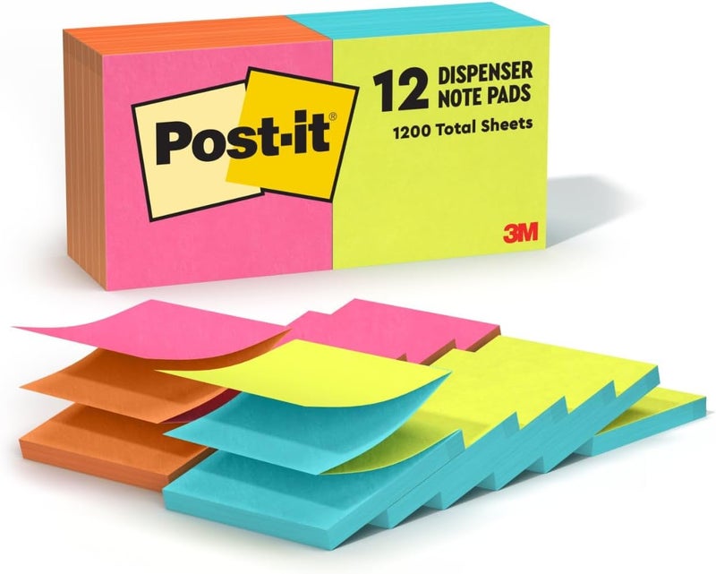 Post-it Pop-Up Notes, 3 in x 3 in, 12 Pads, Bright Colors, Clean Removal, Recyclable - Image 1
