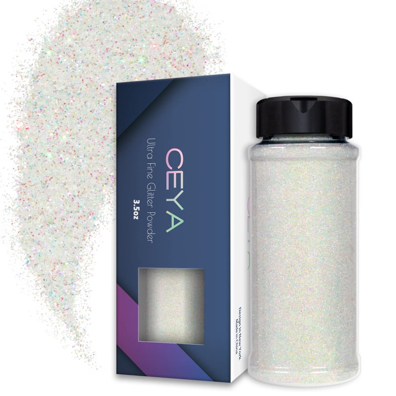 Ceya Ultra Fine Glitter Powder 38oz 110g Colorful White Iridescent Glitter 1128 0008 for Slime Epoxy Resin Tumbler Nail Art Festival Makeup Halloween Christmas Decorations Wedding Cards