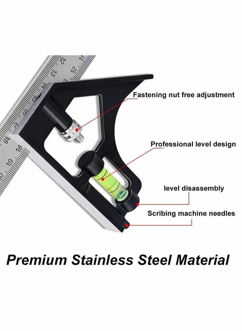 Generic Combination Square 12Inch/300mm, Engineers Set Square, Stainless Steel Angle Ruler, Adjustable Carpentry Square 45/90 Degree with Bubble Level, Measuring Tool for Engineer Carpenter  - Image 3