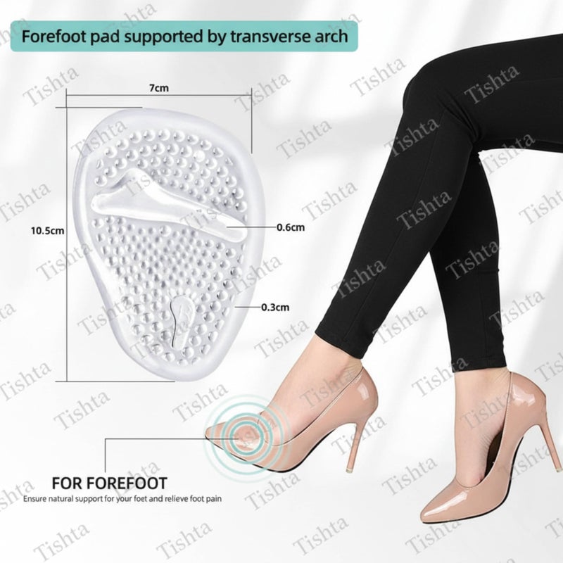 Tishta Silicone Metatarsal Pad for High Heels Shoes Sandals - Transparent Non-Slip Front Foot Pads Shock Absorption Cushion for Relieve Foot Pain and Prevent Toe Slipping Forward (1 Pair) - Image 2