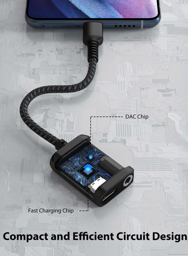 Stouchi محول USB C إلى 3.5 مم لسماعات الرأس والشاحن، 2 في 1 USB C إلى جاك صوت Aux مع شحن سريع آمن 30 واط DAC عالي الدقة متوافق مع سامسونج S22 S21 بلس ألترا نوت 20/10 بيكسل 9/6/5/XL -أسود - Image 5