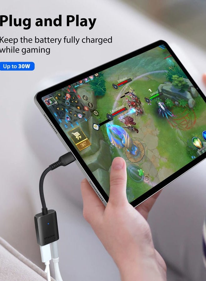 Stouchi محول USB C إلى 3.5 مم لسماعات الرأس والشاحن، 2 في 1 USB C إلى جاك صوت Aux مع شحن سريع آمن 30 واط DAC عالي الدقة متوافق مع سامسونج S22 S21 بلس ألترا نوت 20/10 بيكسل 9/6/5/XL -أسود - Image 4