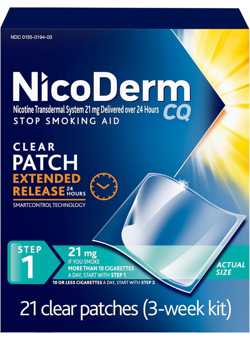 NicoDerm CQ Nicotine Patches and Support Program 21 mg, Step 1 - 21 Ct - Image 1