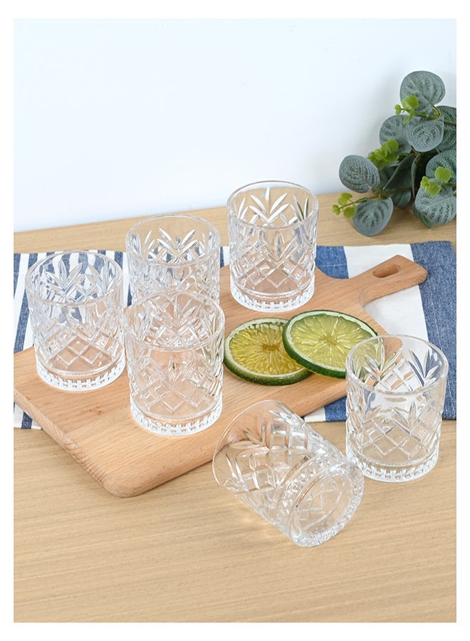 Ollieroo Embossed Old Fashioned Whiskey Glasses - Durable 200ml Glass Tumbler for Cocktails, Water, Juice, Beer, Scotch, Cognac, Cocktails, Edition Glassware Set, Dishware, Dishwasher Safe - Image 1