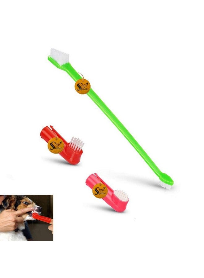 Sage Square Dog Brush For Teeth & Dogs Removes Food Debris Double Sided With Long Curved Handle Super Easy Cleaning Best Soft Silicone Pet Toothbrush For Cats And Dogs (Set Of 3) (Color May Vary) - Image 1