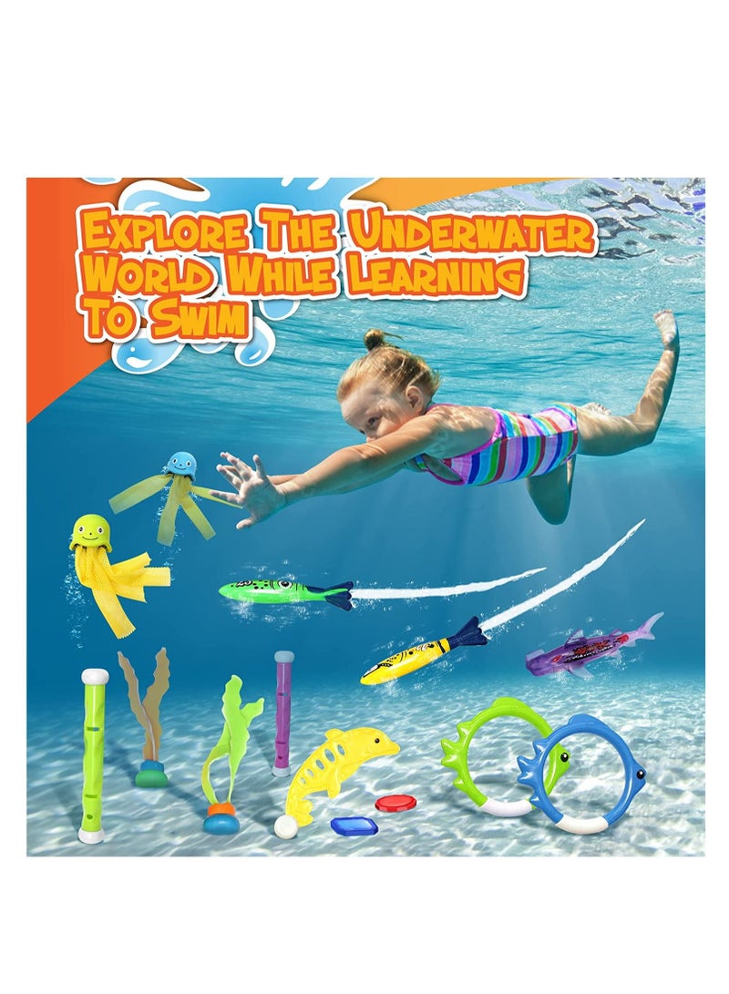SYOSI SYOSI Diving Pool Toys 30 Pack, Swimming Pool Toys for Kids Includes 4 Diving Sticks, 4 Diving Rings, 6 Treasures, 3 Toypedo Bandits, 9 Fish Toys, 4 Octopus Water Toys with a Storage Bag - Image 2