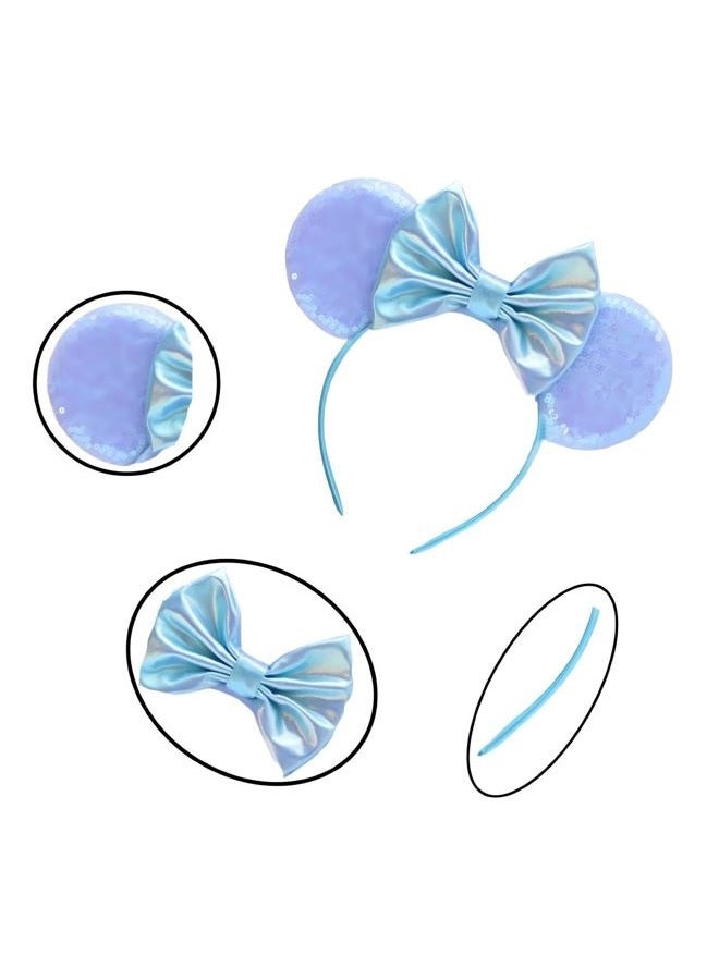 Xingkang Sparkling Mouse Ear Headband, Light Blue Color Changing Bow, for Women and Adult, Theme Park Princess Costume Birthday Party Headbands ；L-1 - Image 5