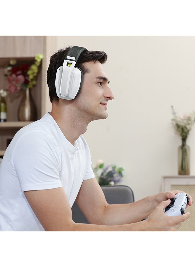BINNUNE Wireless Gaming Headset with Flip Microphone for PC, PS4, PS5, 2.4GHz Wireless Bluetooth Gaming Headset Headphones with Mic for Laptop Computer, White, White/Gray - Image 2