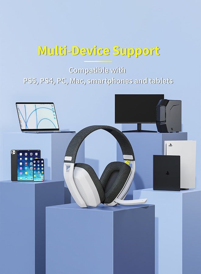 BINNUNE Wireless Gaming Headset with Flip Microphone for PC, PS4, PS5, 2.4GHz Wireless Bluetooth Gaming Headset Headphones with Mic for Laptop Computer, White, White/Gray - Image 5