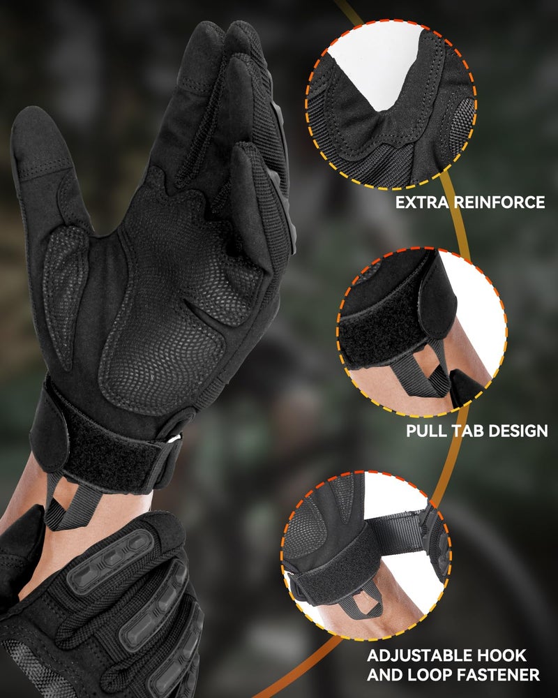 KUMGIM Tactical Gloves for Men and Women, Motorcycle Gloves Black Touchscreen with Hard Shell for Airsoft, Paintball, Motocross, Hunting, Shooting, Camping, ATV Riding, Outdoor Sports, Work (Black, Large) - Image 5