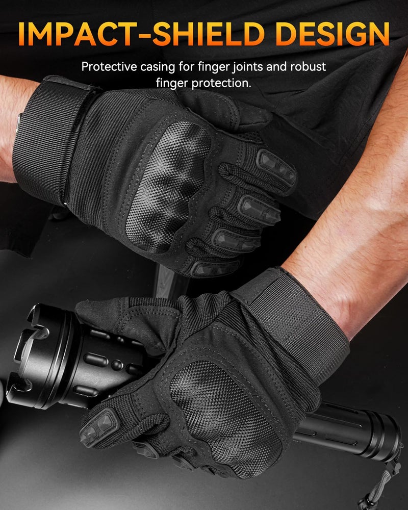 KUMGIM Tactical Gloves for Men and Women, Motorcycle Gloves Black Touchscreen with Hard Shell for Airsoft, Paintball, Motocross, Hunting, Shooting, Camping, ATV Riding, Outdoor Sports, Work (Black, Large) - Image 2