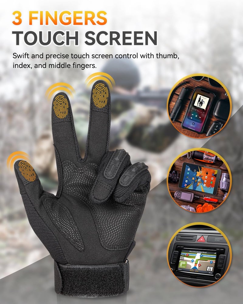 KUMGIM Tactical Gloves for Men and Women, Motorcycle Gloves Black Touchscreen with Hard Shell for Airsoft, Paintball, Motocross, Hunting, Shooting, Camping, ATV Riding, Outdoor Sports, Work (Black, Large) - Image 4