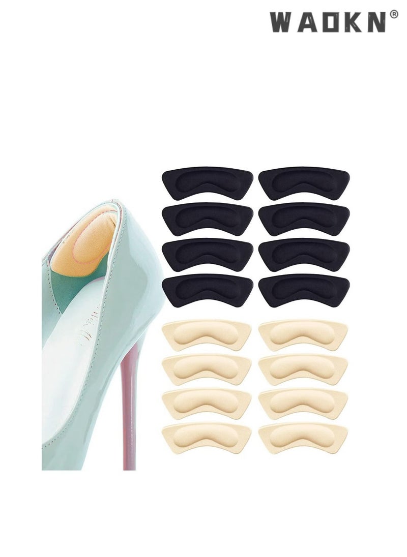 WAOKN - 8 Pairs Heel Cushion Pad Shoe Grips Liner Insert for Shoes Loose Shoes, 4D Sponge Heel Insole,Invisible Heel Patch Thickened Anti Wear Heel Drop,Preventing Slipping Rubbing（Black，Beige） - Image 1