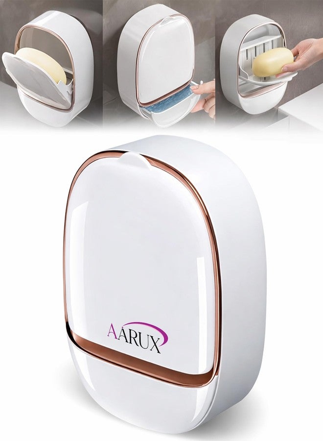 AARUX Self Adhesive Wall Mounted Soap Holder with Drain Tray | No Drill Soap Holder for Bathroom & Kitchen | Waterproof Plastic Soap Stand with Removable Tray (Pack of 1) - Image 1