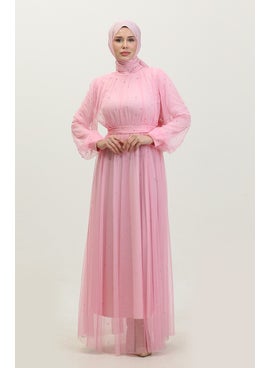 Pearl Tulle Evening Dress 6233-04 Pink