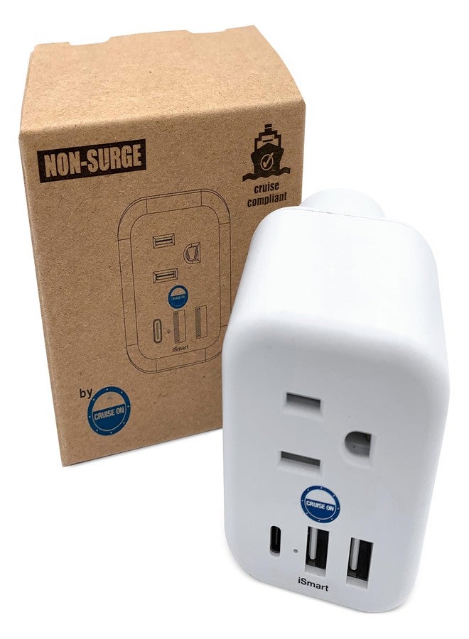 كروز أون موزع طاقة معتمد للرحلات البحرية، مقاوم للارتفاع المفاجئ في التيار [6 منافذ] USB-A وUSB-C ومنفذ قياسي، متوافق مع سفن كارنيفال ورويال كاريبيان وNCL وجميع سفن الرحلات البحرية - Image 1