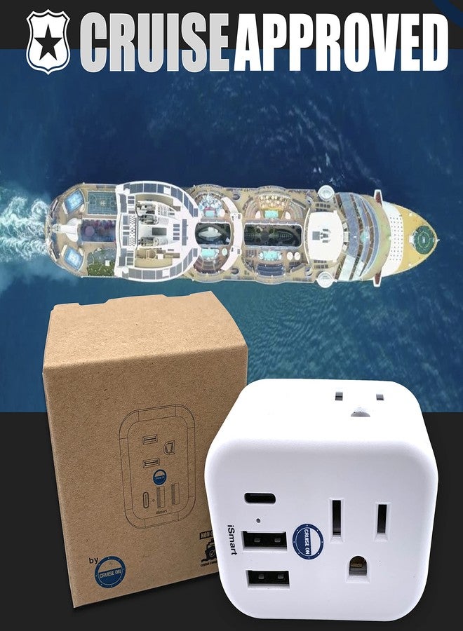 كروز أون موزع طاقة معتمد للرحلات البحرية، مقاوم للارتفاع المفاجئ في التيار [6 منافذ] USB-A وUSB-C ومنفذ قياسي، متوافق مع سفن كارنيفال ورويال كاريبيان وNCL وجميع سفن الرحلات البحرية - Image 2