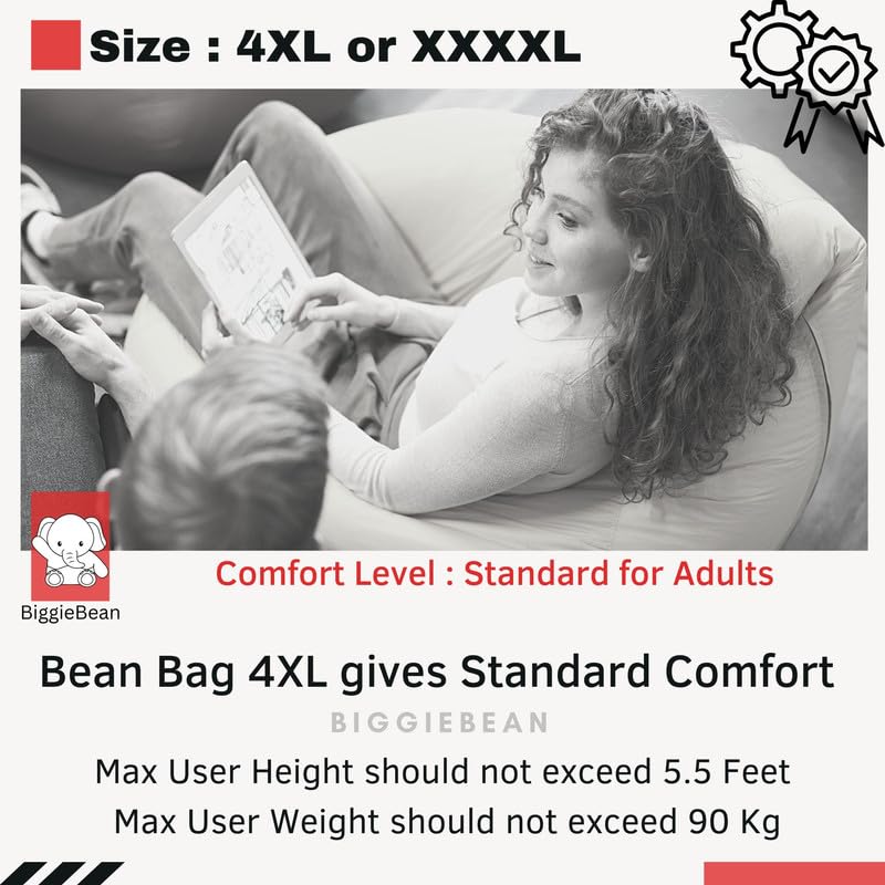 Biggie Bean Bag Biggie Bean Bag with Beans Filled 4XL Luxura Elite Bean Bag Sofa with Free Cushion and Footrest Official TwinTone Sofa Combo Matching Color Regular BlackBrown  - Image 3