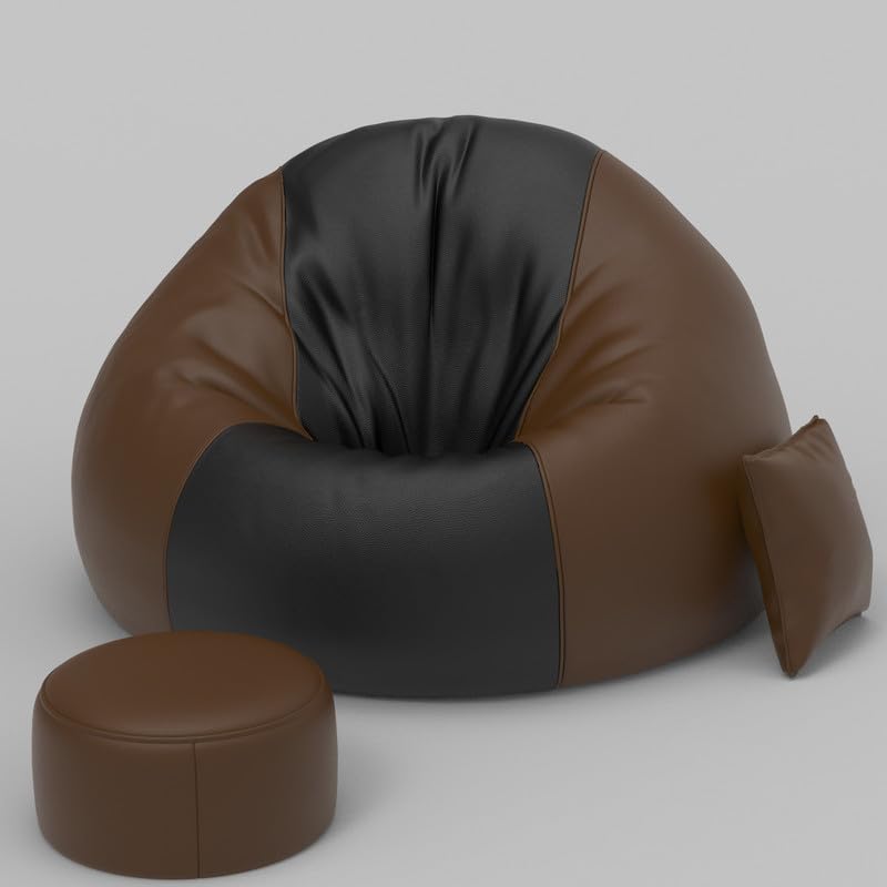 Biggie Bean Bag Biggie Bean Bag with Beans Filled 4XL Luxura Elite Bean Bag Sofa with Free Cushion and Footrest Official TwinTone Sofa Combo Matching Color Regular BlackBrown  - Image 2