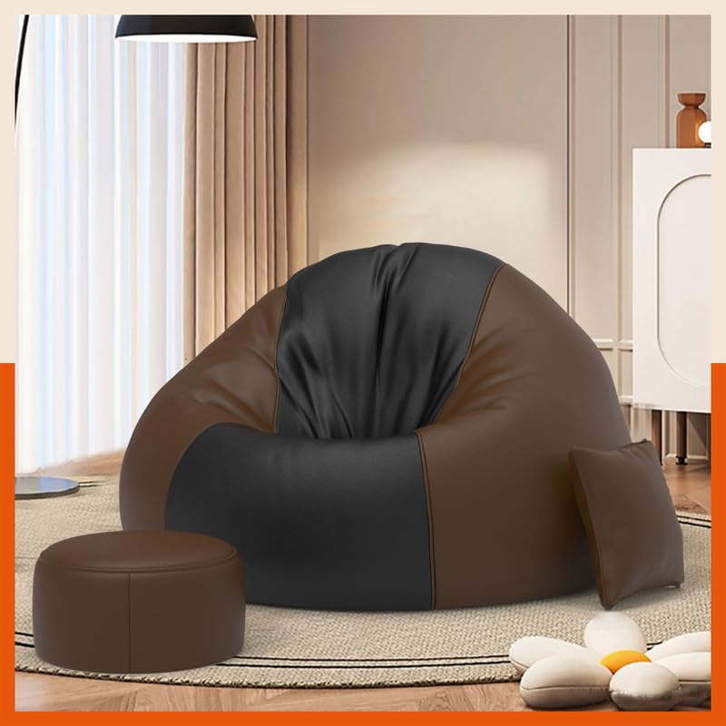 Biggie Bean Bag Biggie Bean Bag with Beans Filled 4XL Luxura Elite Bean Bag Sofa with Free Cushion and Footrest Official TwinTone Sofa Combo Matching Color Regular BlackBrown  - Image 1