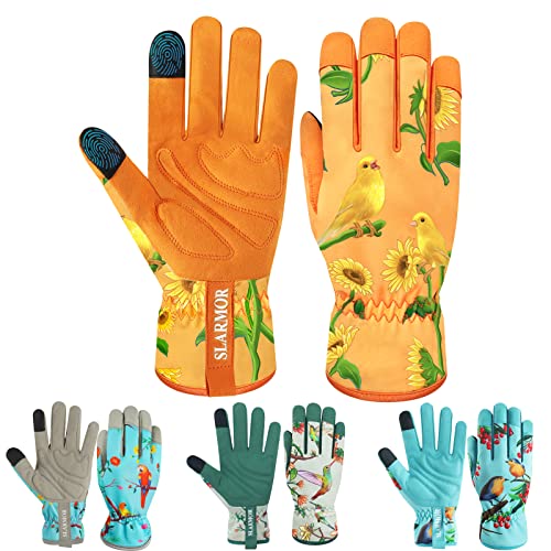 SLARMOR Leather-Gardening-Gloves for Women - Thorn-Proof Work-Gloves with Touch Screen for Weeding, Digging, Planting, Pruning Yard Gloves，Well-Designed Gardening Gifts for Women Gardeners-Medium - Image 1
