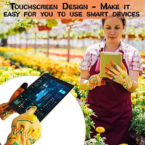 SLARMOR Leather-Gardening-Gloves for Women - Thorn-Proof Work-Gloves with Touch Screen for Weeding, Digging, Planting, Pruning Yard Gloves，Well-Designed Gardening Gifts for Women Gardeners-Medium - Image 4