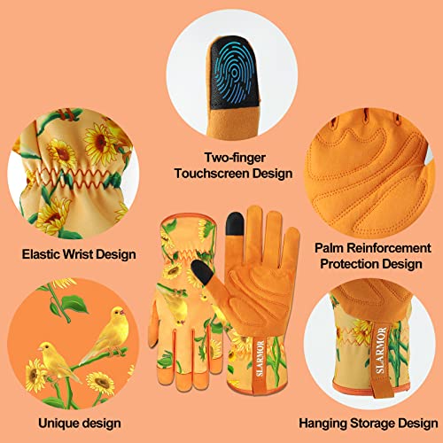 SLARMOR Leather-Gardening-Gloves for Women - Thorn-Proof Work-Gloves with Touch Screen for Weeding, Digging, Planting, Pruning Yard Gloves，Well-Designed Gardening Gifts for Women Gardeners-Medium - Image 2