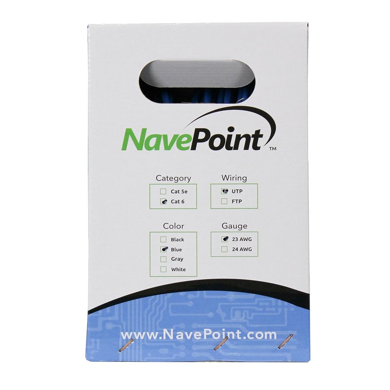 NavePoint كابل إيثرنت CAT6 - كابل CAT6 بكميات كبيرة بطول 250 قدم، 550 ميجاهرتز، 23AWG 4 أزواج، زوج ملتوي غير محمي (UTP)، أزرق صلب - Image 2