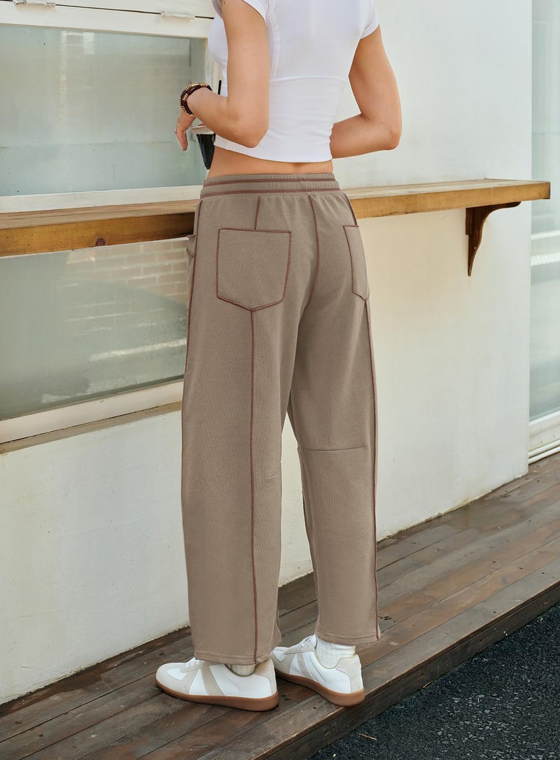Yanekop Womens Baggy Wide Leg Pants Casual Fall Trousers Palazzo Pants Drawstring Waist Barrel Sweatpants with Pockets(Dark Khaki,M) - Image 5