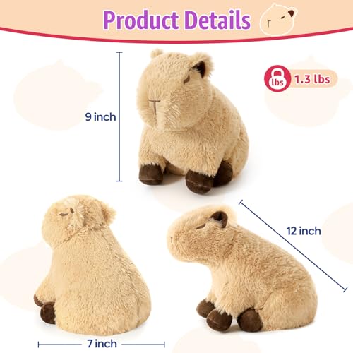 Ditucu Original Capybara Microwavable Weighted Stuffed Animal Heated Capibara Plush for Warmth Comfort Period Cramps Pain Plushies Toys Gifts for Kids Light Brown 9 inch - Image 5