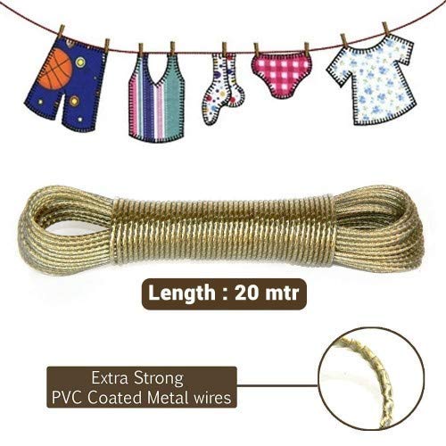 NFI essentials Pack of 1 Nylon PVC Coated Roper Length 20meter Long 3 mm Thick Steel AntiRust Wire Rope Washing Line Clothes Drying Outside Balcony Home Terrace Garden with 2 Plastic Hooks 1 - Image 2