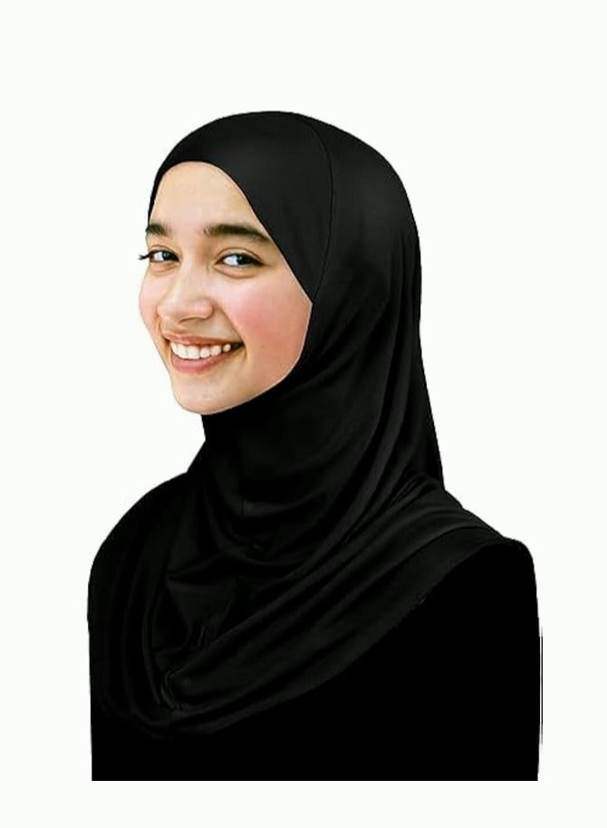 برفكتوري حجاب فوري خفيف الوزن، مزيج ليكرا، جميع المواسم، الصلاة، البنات، مقاس متوسط ​​- أسود 