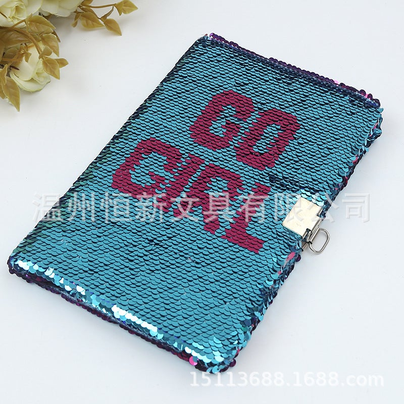 Sequin Cloth Fish Liner Laptop Flip Positioning Embroidered Mermaid Flamingo Unicorn Gift Book With Lock - Image 1